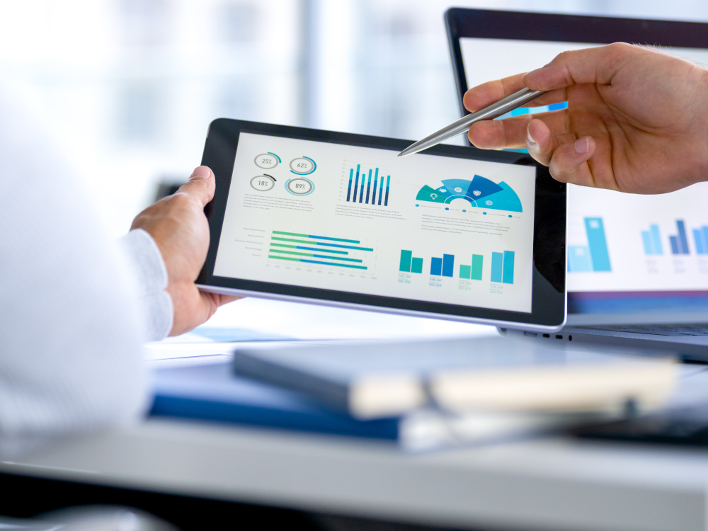 Data dashboards and analytics on screen